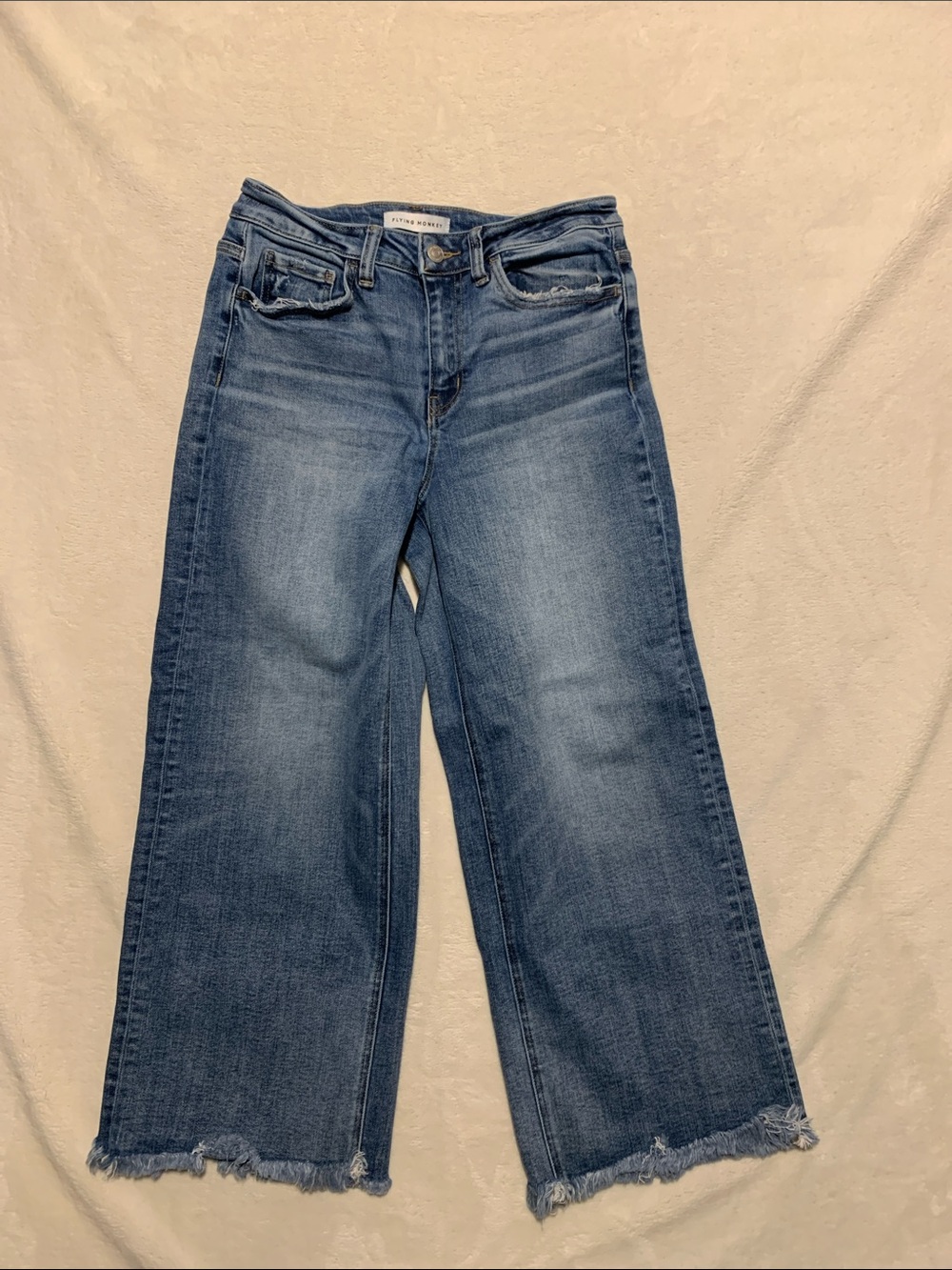 Flying Monkey Blue Fray Hem distressed Jeans Size 27 X 25
